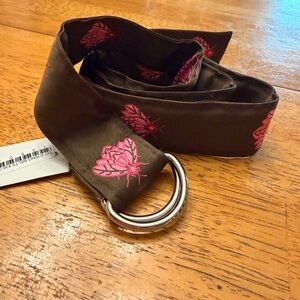 Silk Bug Print Brown & Pink D-Ring Belt